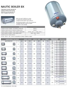Quick BX Nautic Boiler - Calorifier Sheet